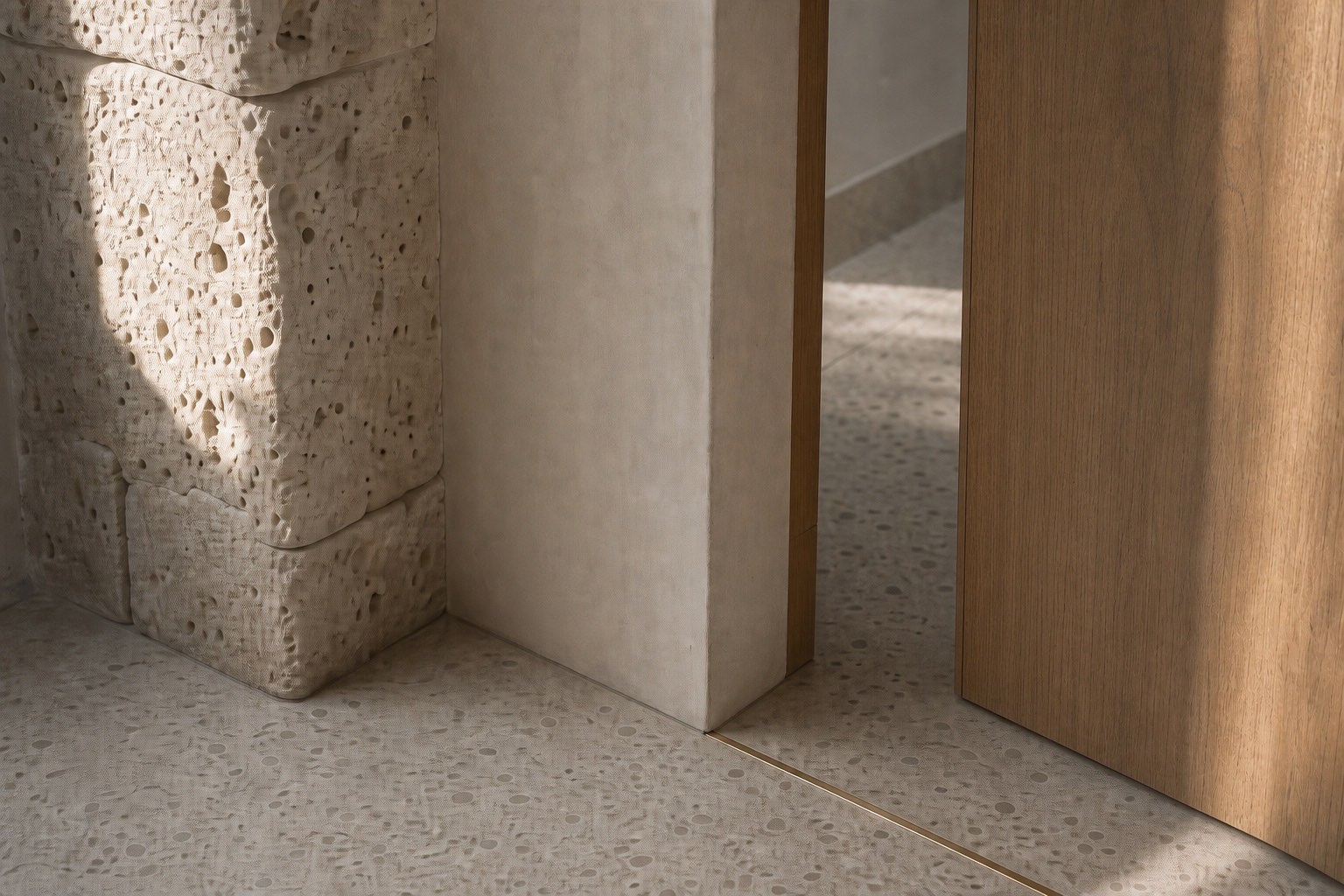Encuentro de piedra, madera y metal estudiado como parte de una transformación residencial